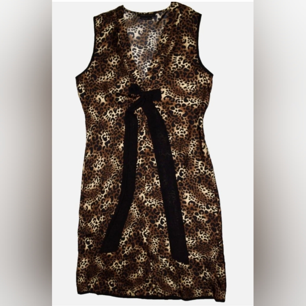BCBGMaxAzria 100% Silk Animal Print Tie Front Sleeveless Mini Dress Size XS